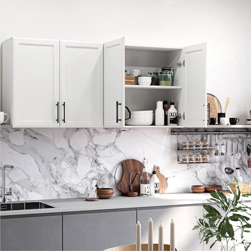 Wall Storage Cabinet - Kitchen Laundry Wall Amount Cabinet with Two Shaker Doors and Shelf, in Grey, 24'Wx2 Pcs