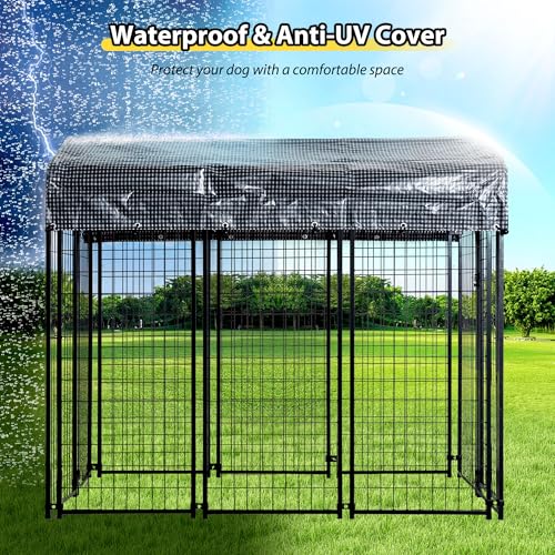 Large Outside Dog Kennel,Outdoor Dog Run Enclosure 8'x4'x6' Dog Pen House with Roof Cover Heavy Duty Welded Wire Steel Dog Playpen Animal Fence Without Feeding Door