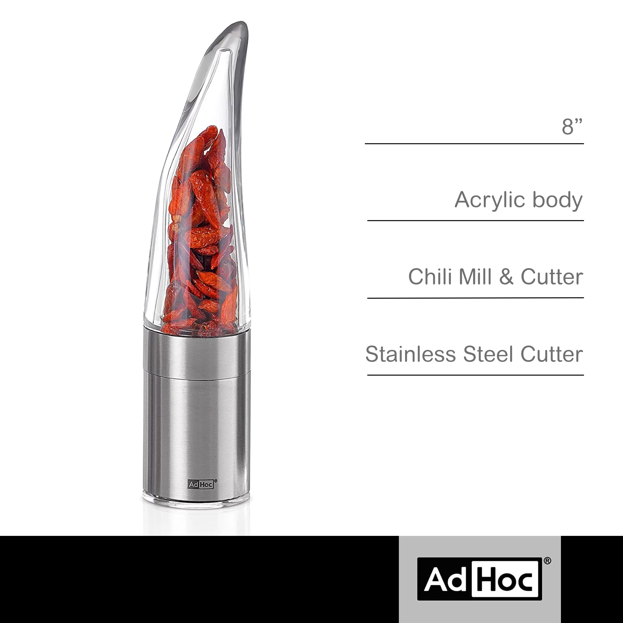AdHoc Pepe Spice & Chili Pepper Mill, Grinder, & Cutter, 8