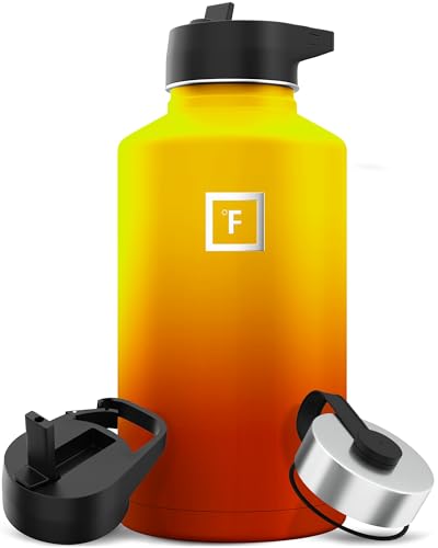 IRON °FLASK Camping & Hiking Hydration Flask with 3 Lids - Stainless Steel, Double Walled & Vacuum Insulated Water Bottle - Leak Proof & BPA Free (Midnight Black, Straw - 40 oz)