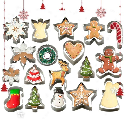 Starpack 'Bake me Happy' Christmas Cookie Cutters Set (18 pcs) - Holiday Cookie Cutters Variety Pack -Cookie Cutter Shapes Gingerbread Man, Star, Snowflake, Tree & Others - Metal Cookie Cutters