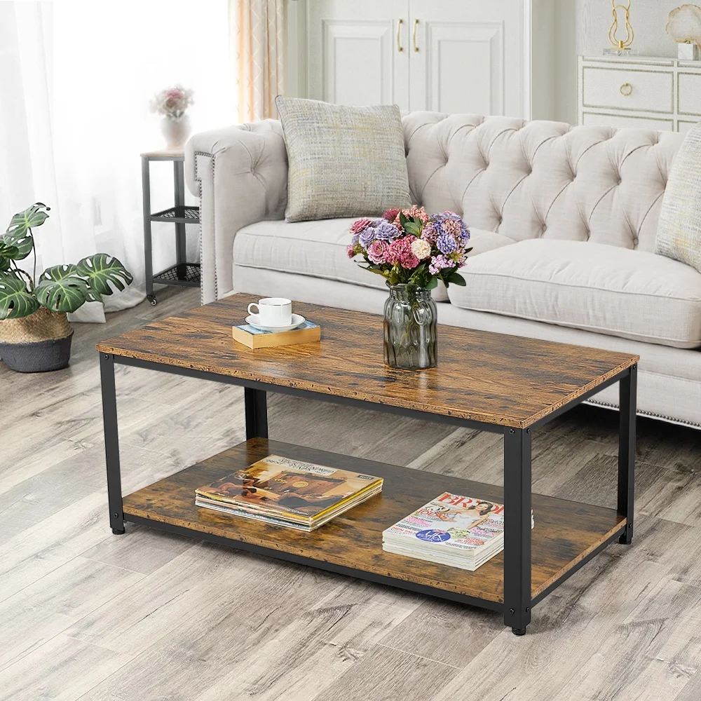 SmileMart Coffee Table with Storage Shelf for Living Room