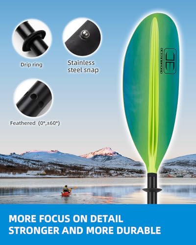 OCEANBROAD Kayak Paddle 86in/218cm, 90.5in/230cm, 95in/241cm Alloy Shaft Kayaking Boating Canoeing Oar with Paddle Leash