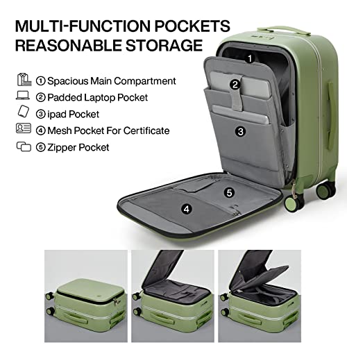 mixi Carry On Luggage, 20'' Suitcase with Front Laptop Pocket, Travel Rolling Luggage Aluminum Frame PC Hardside with Spinner Wheels & TSA Lock and Cover - Smoke White