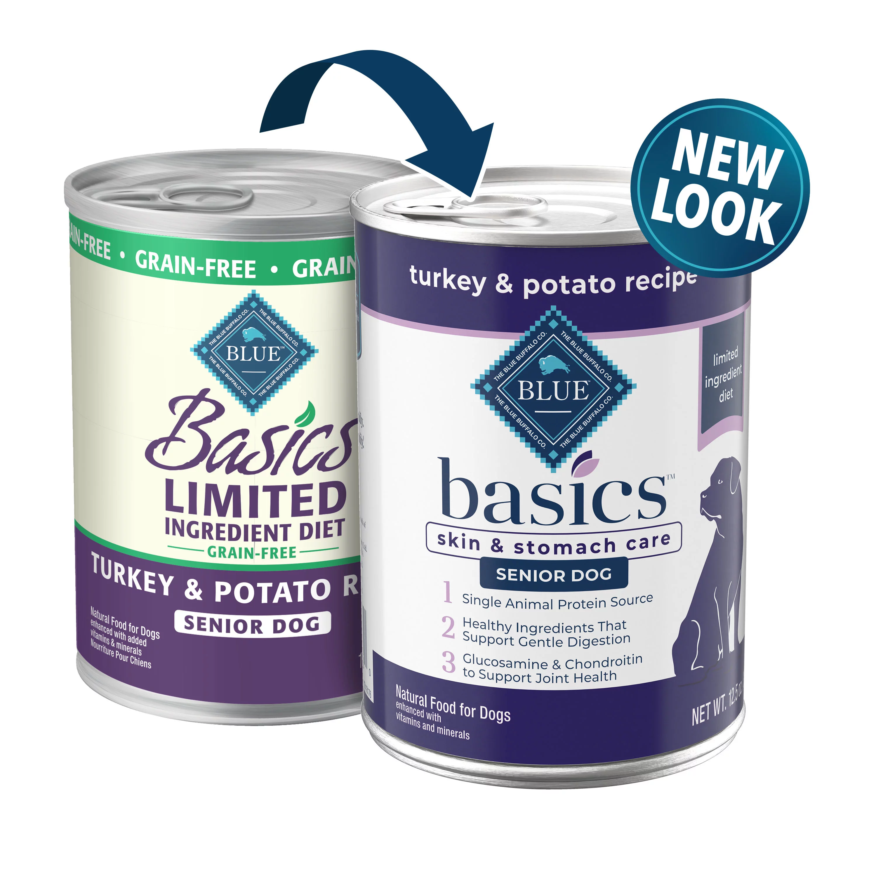 Blue Buffalo Basics Skin & Stomach Care Turkey Pate Wet Dog Food for Senior Dogs, Grain-Free, 12.5 oz. Can