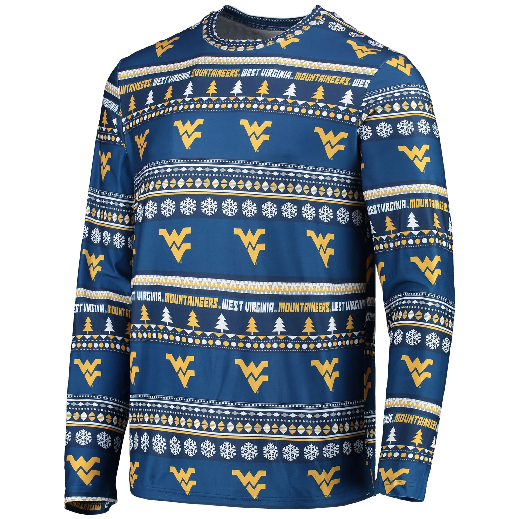 Men's Concepts Sport Navy West Virginia Mountaineers Ugly Sweater Long Sleeve T-Shirt and Pants Sleep Set