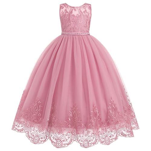 IDOPIP Flower Girl Dresses for Wedding Lace Tulle Princess Pageant Dresses for Girls Kids Prom First Communion Birthday Gowns