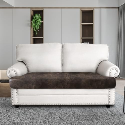 Leather Look Couch Cushion Covers Sofa Seat Slipcovers Sets Couches Furniture Protector for Sectional Armchair Loveseat Pets Kids Stretch Spandex Fabric (3 Cushion Sofa, Brown-01)