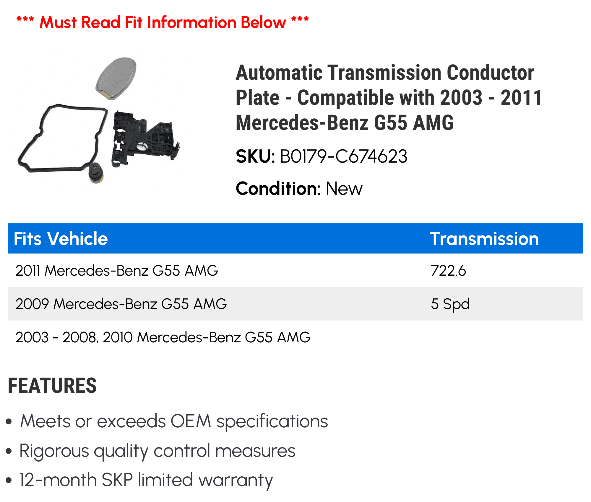 Automatic Transmission Conductor Plate - Compatible with 2003 - 2011 Mercedes-Benz G55 AMG 2004 2005 2006 2007 2008 2009 2010