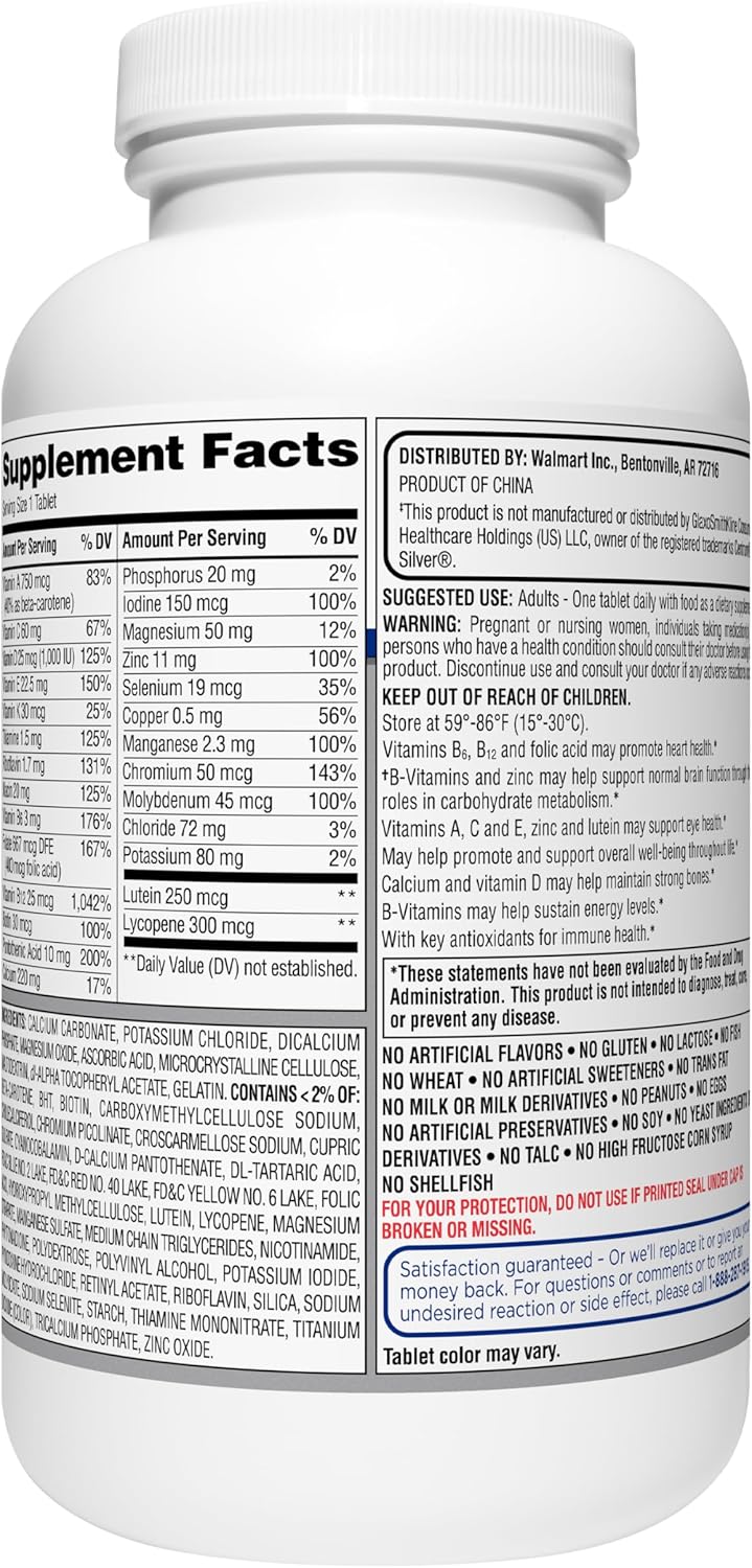 Equate Mature Adult 50+ One Daily Complete Multivitamin Compare to Centrum Silver (200 Ct) ( Pack of Two )