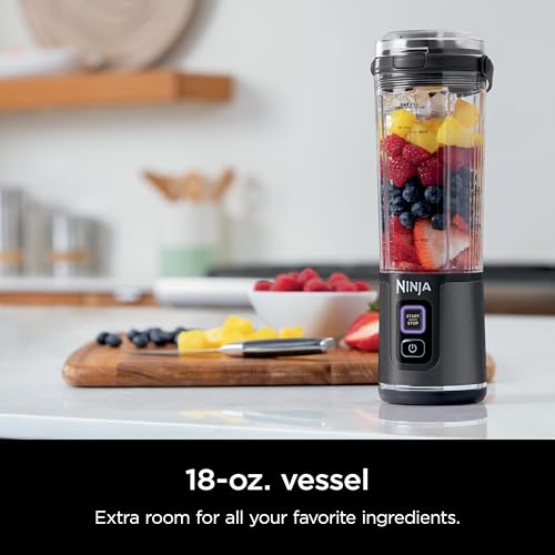 Ninja BC151BK Blast Portable Blender, Cordless, 18oz. Vessel, Personal Blender-for Shakes & Smoothies, BPA Free, Leakproof-Lid & Sip Spout, USB-C Rechargeable, Dishwasher Safe Parts, Black