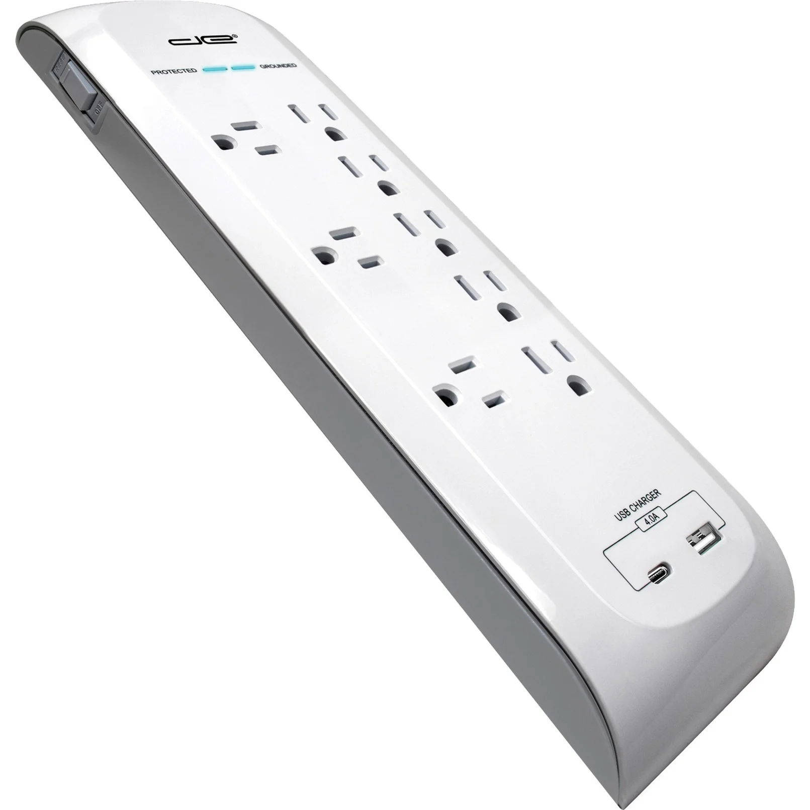 Digital Energy DEE1-1116 8-Outlet USB-A and USB-C Surge Protector Power Strip (White, 6-Foot Cord)