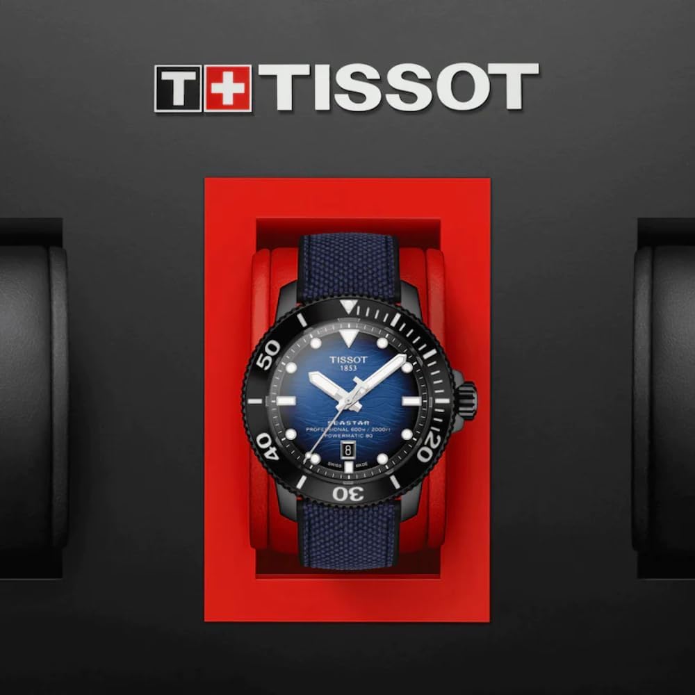 Tissot Mens Seastar 2000 Professional Powermatic 80 316L Stainless Steel case with Black PVD Coating Automatic Watch, Blue/Black, Rubber, 22 (T1206073704100)