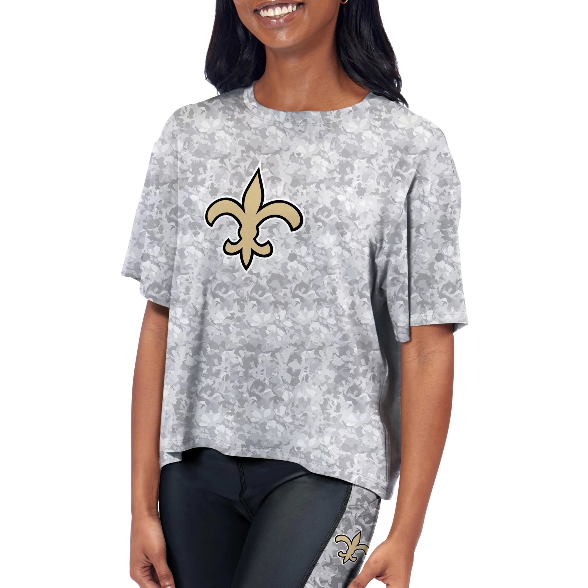 Women's Certo Gray New Orleans Saints Cropped Turnout T-Shirt