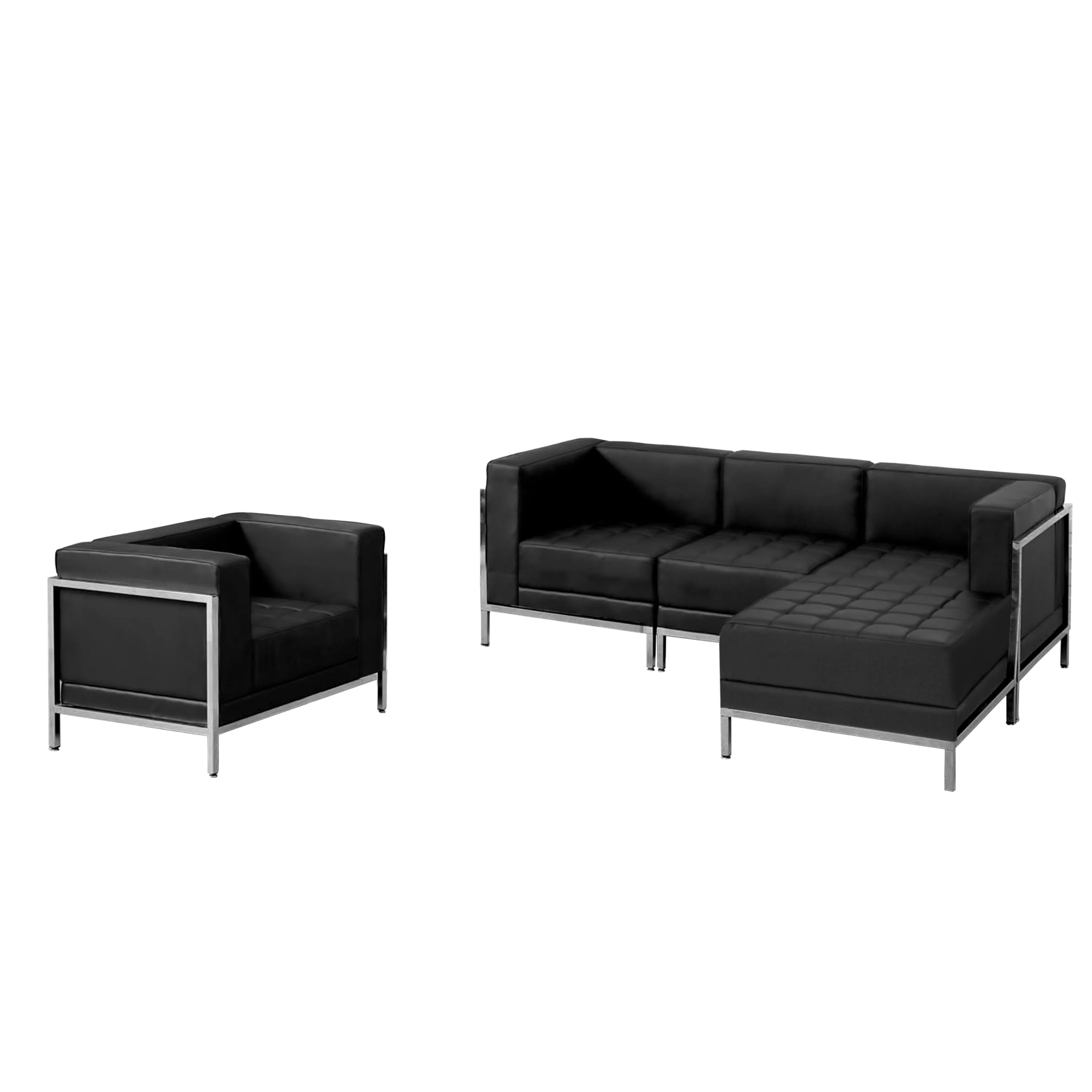 BizChair Black LeatherSoft Sectional & Chair, 5 Pieces