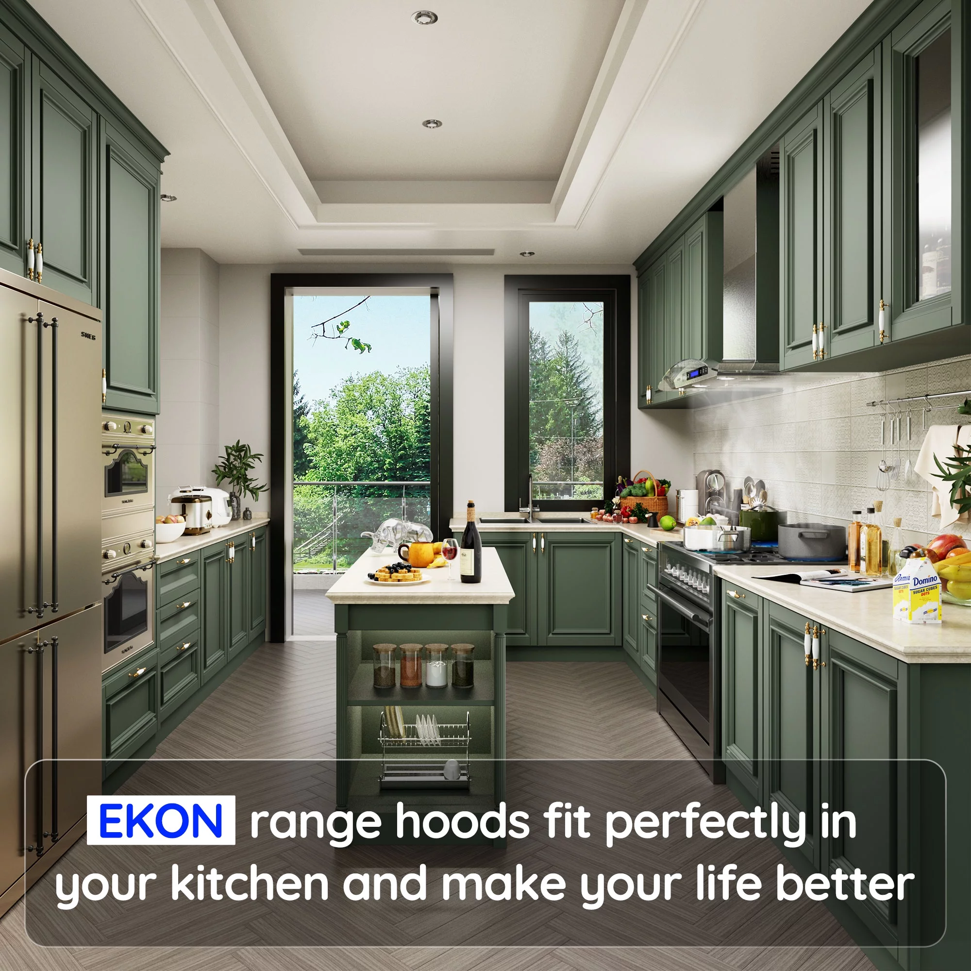 EKON KITCHEN EXPERT 36 Inches Tempered Glass Ducted Wall Mount Range Hood with Remote Control Included NAP03-36
