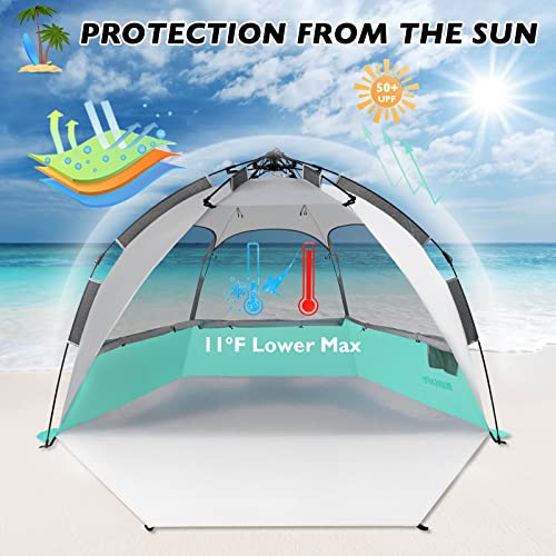 Beach Tent Pop Up Shade, Instant Beach Tents Sun Shelter with UPF 50+ UV Protection, Lightweight & Easy Setup Beach Tent 2-6 Person
