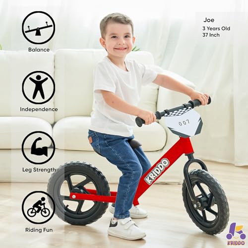 KRIDDO Toddler Balance Bike 2 Year Old,12 Inch Push Bicycle with Customize Plate (3 Sets of Stickers Included), Steady Balancing, Gift Bike for 2-5 Boys Girls, Black