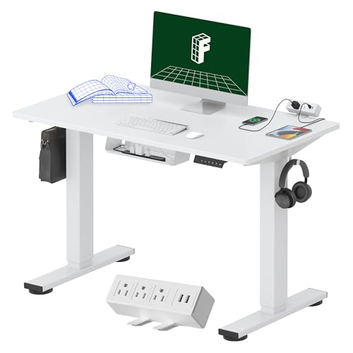 FLEXISPOT EN2 Whole-Piece Standing Desk with Clamp Power Strip, 55 x 28” Electric Stand Up Height Adjustable Desk with Cable Management (Black Frame + 55