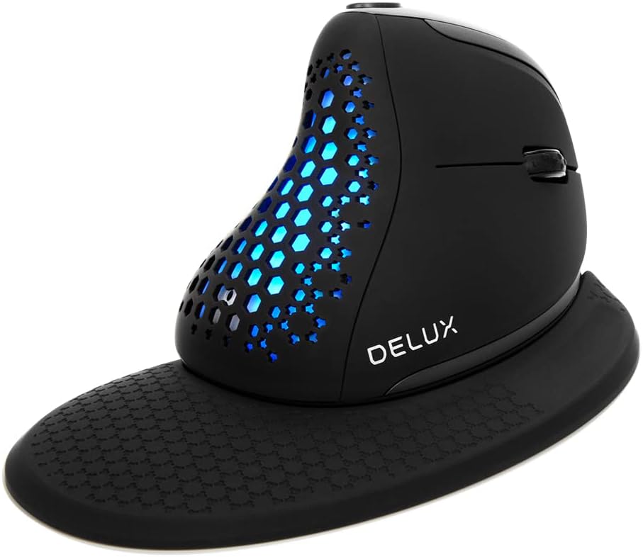 DELUX Seeker Wireless Ergonomic Vertical Mouse with OLED Screen, BT and USB Receiver, Connect with Up to 4 Devices, Thumb Wheel, 7200DPI, Programmable Rechargeable Optical Mouse(M618SXD-White)