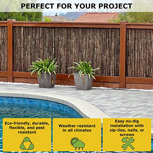 Backyard X-Scapes Natural Bamboo Fencing Garden Screen Rolled Fence Panel 6 ft H x 8 ft L Natural Black