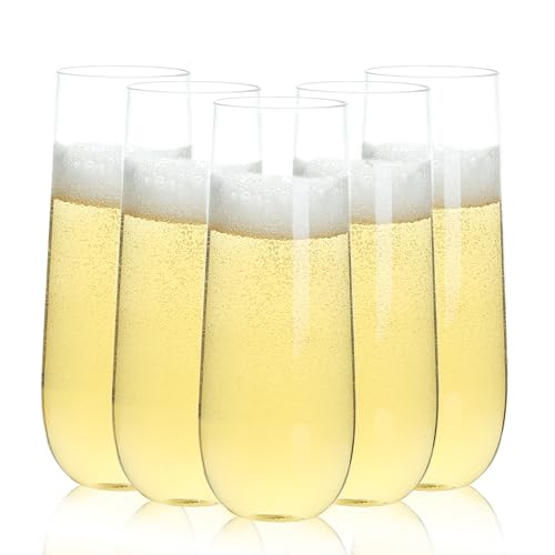 48 Pack 9 oz Stemless Plastic Champagne Flutes, Clear Disposable Champagne Toasting Glasses, Shatterproof and BPA-Free Drinkware for Party & Graduation & Wedding