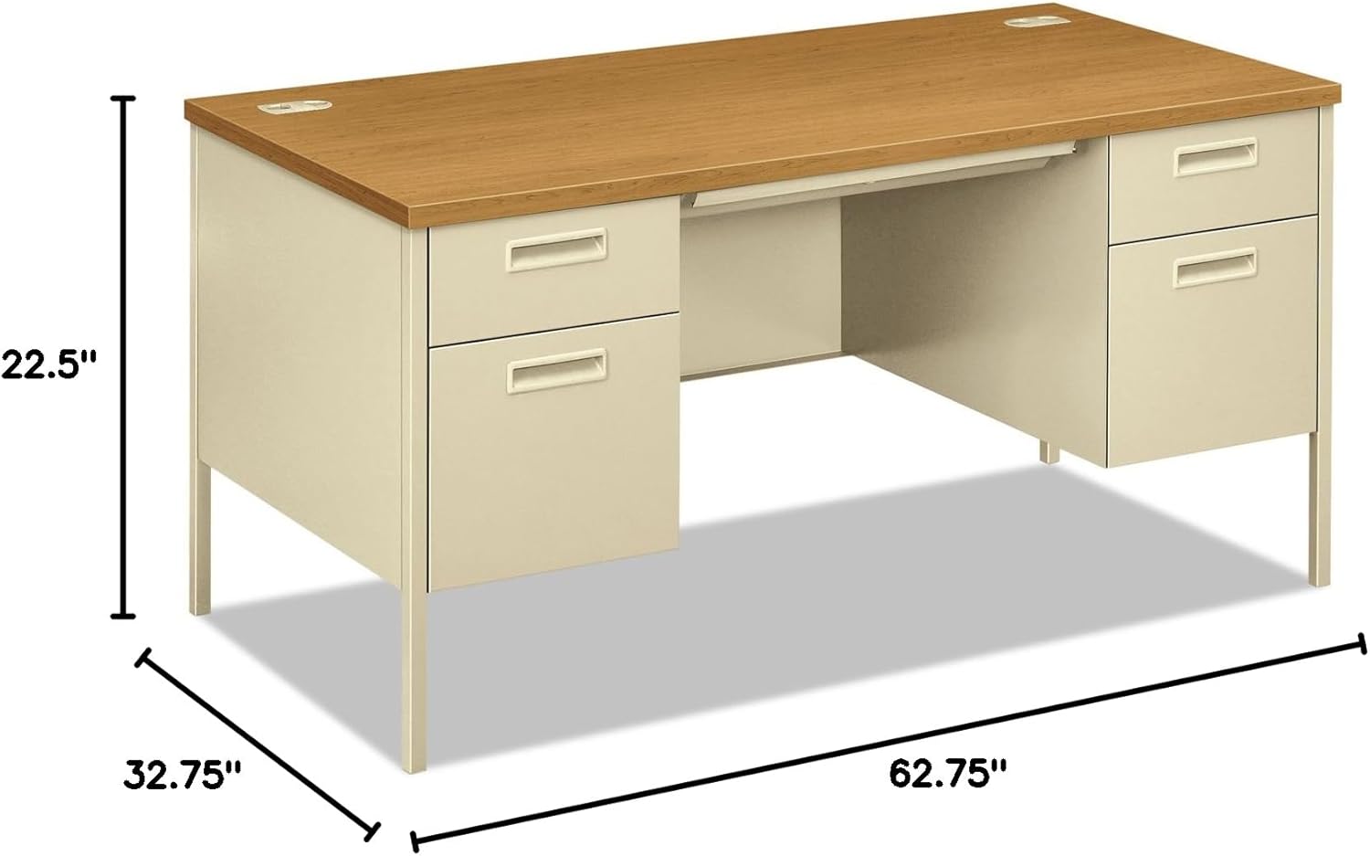 HON Metro Classic Double Pedestal Desk, Harvest/Putty