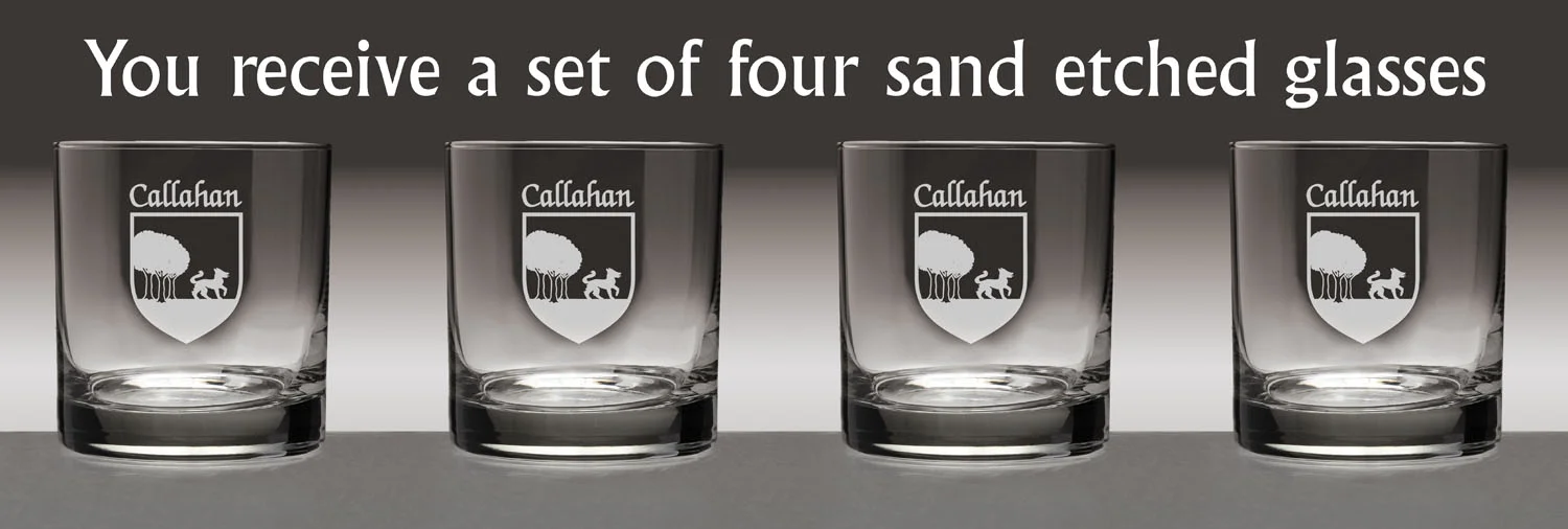 Callahan Irish Coat of Arms Tumbler Glasses - Set of 4 (Sand Etched)