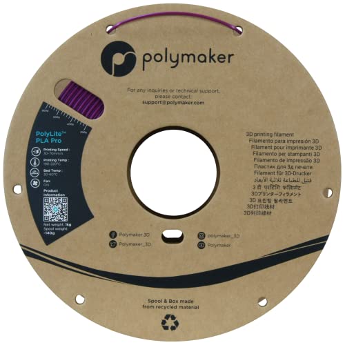 Polymaker PLA PRO Filament 1.75mm 1kg, Tough & High Rigidity White 3D Printing Filament, PolyLite PLA PRO 3D Printer Filament 1.75mm, Print with Most 3D Printers