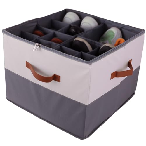Shoe Organizer for Closet, Shoe Box, Large Shoe Box Storage Containers, Fits 16 Pairs,Foldable Space-saving Storage Container Bins, Fabric Shoe Storage Bins with Clear Cover(Grey)