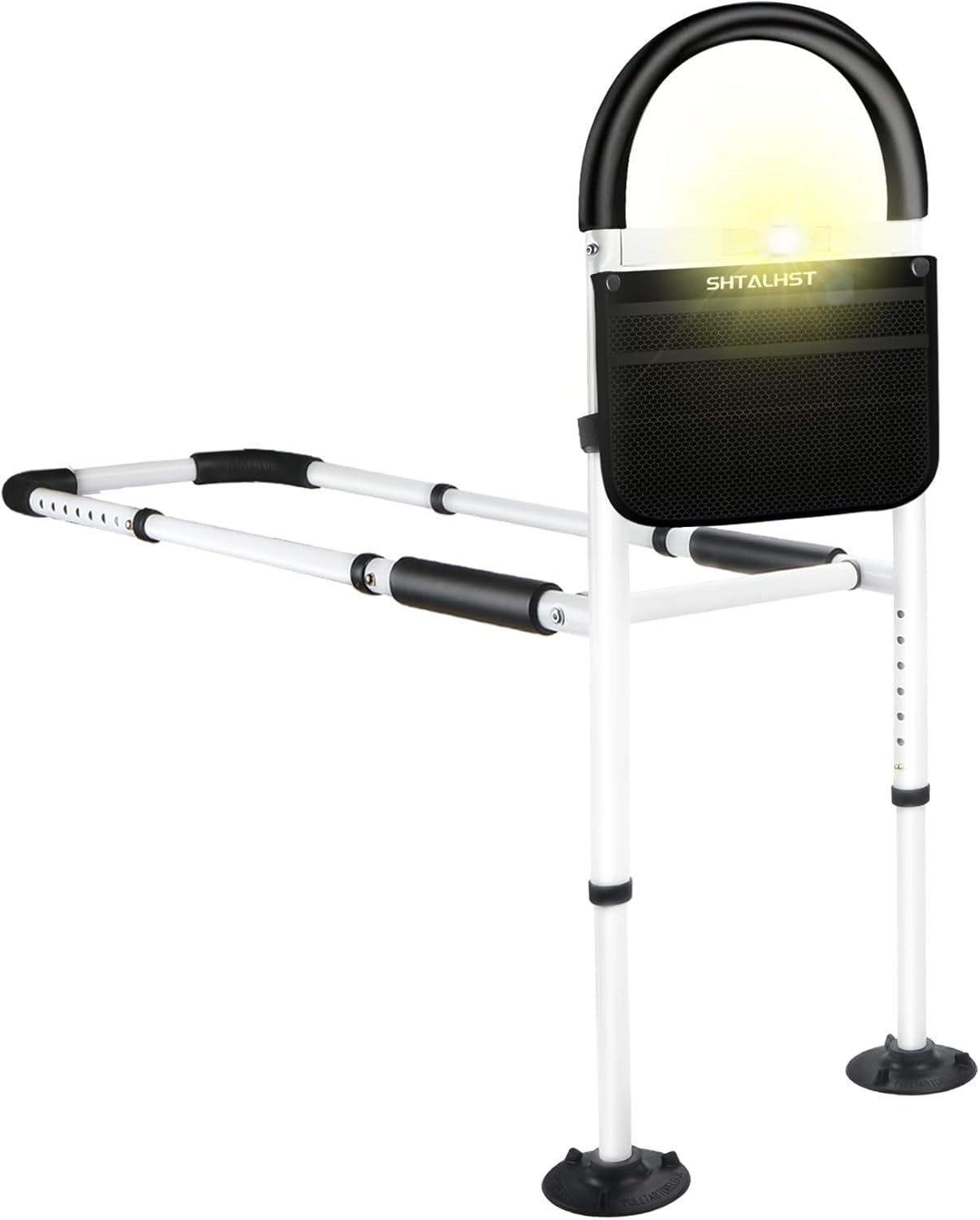 Bed Rails for Elderly Adults Safety-with Motion Light & Storage Pocket, Adjustable Bed Safety Rails for Seniors, Bed Assist Bar with Support Legs, Bed Cane for Seniors Fit Any Bed, Tool-Free Assembly