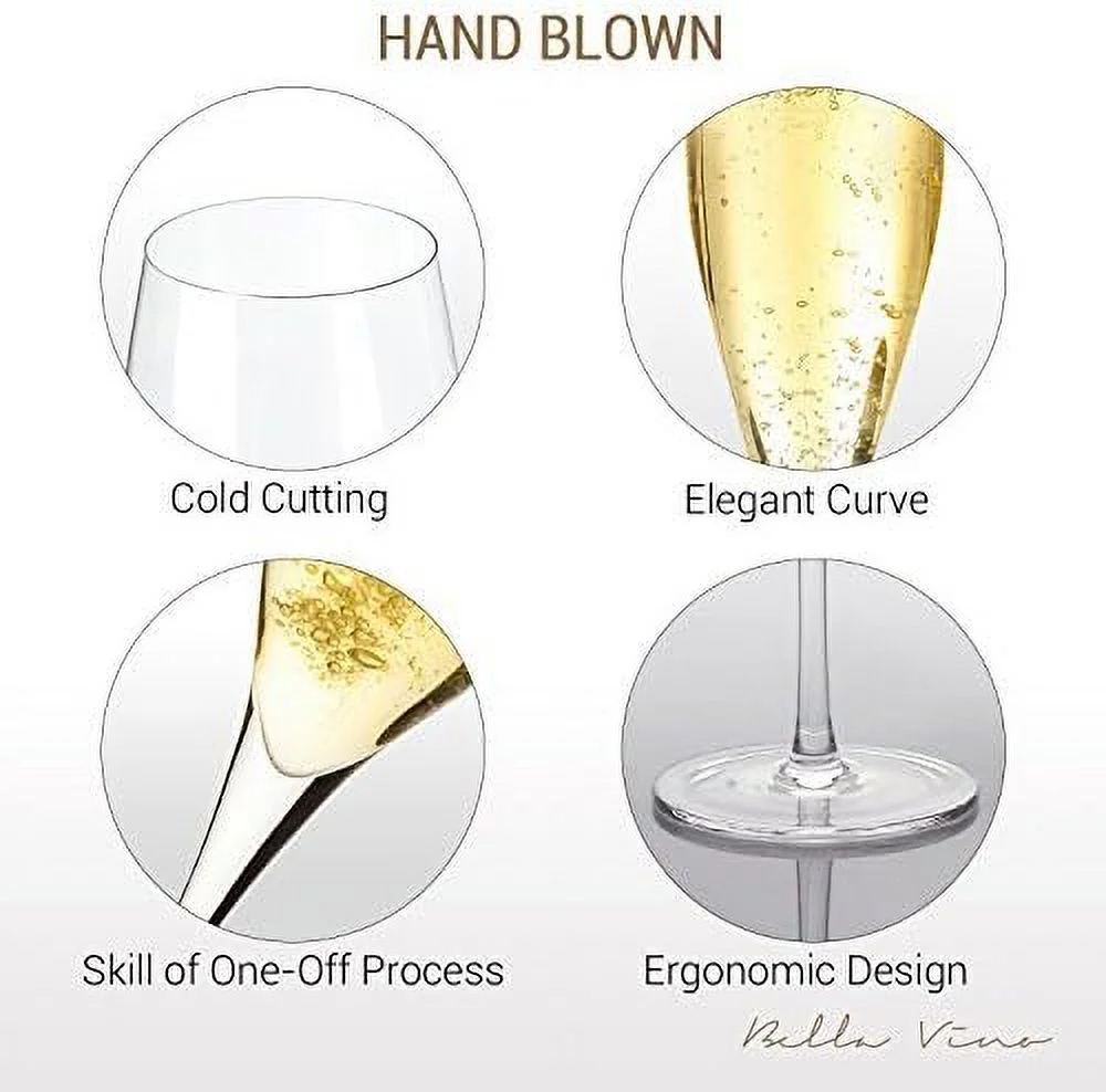 Hand Blown Crystal Champagne Flutes - Standard Champagne Glasses Made From Premium Crystal Glass, Great Gift, 10.5