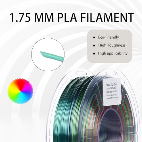 Rainbow 3D PLA Printer Filament 1.75 mm, Matte 3 D PLA Printing Print Filament +/-0.03mm, 1kg/2.2lbs