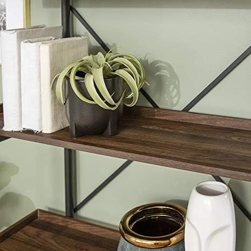 RUNFAYBIU 5  Industrial Wood Metal Bookcase Tall Bookshelf  Home Office  68 Inch  Driftwood