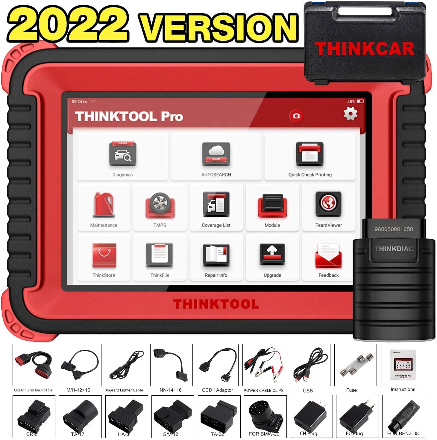 thinkcar THINKTOOL PRO Bi-Directional OBD2 Scanner Full Systems Diagnostic Scan Tool,31+ Reset Functions Key Matching, Variant Coding, AutoAuth for FCA SGW, 2 Years Free Update