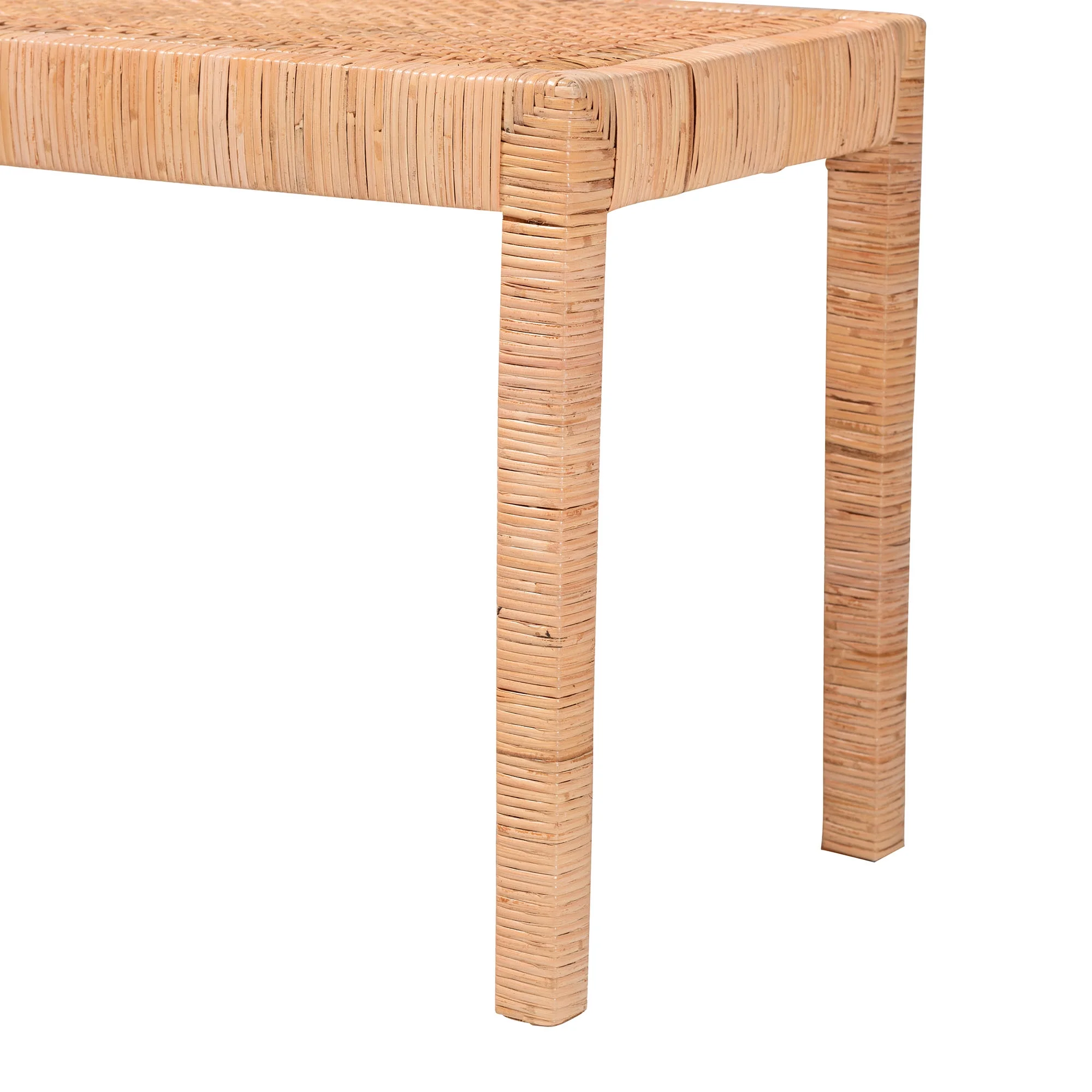 bali & pari Abelia Modern Bohemian Natural Rattan and Mahogany Wood Long Accent Bench