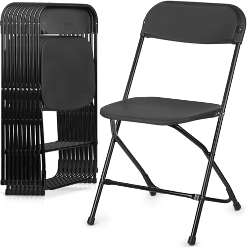 Folding Chairs 10 Pack, Heavy-Duty Plastic Foldable Chairs with Sturdy Metal Frame, 350 lbs Capacity, Fashion Stackable Portable for Weddings, Parties, Office, Indoor, Outdoor Events, Black