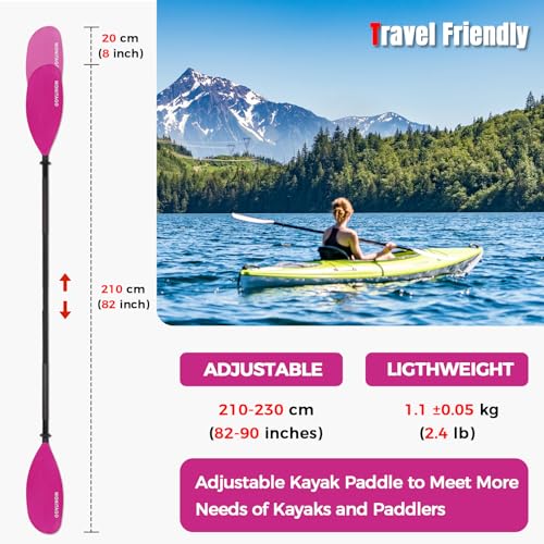 Kayak Paddles with Alloy Shaft and PP Blade, Floating Kayaking Oars, Adjustable 230-250 cm/90-98 Inches, 210-230 cm/82-90 Inches