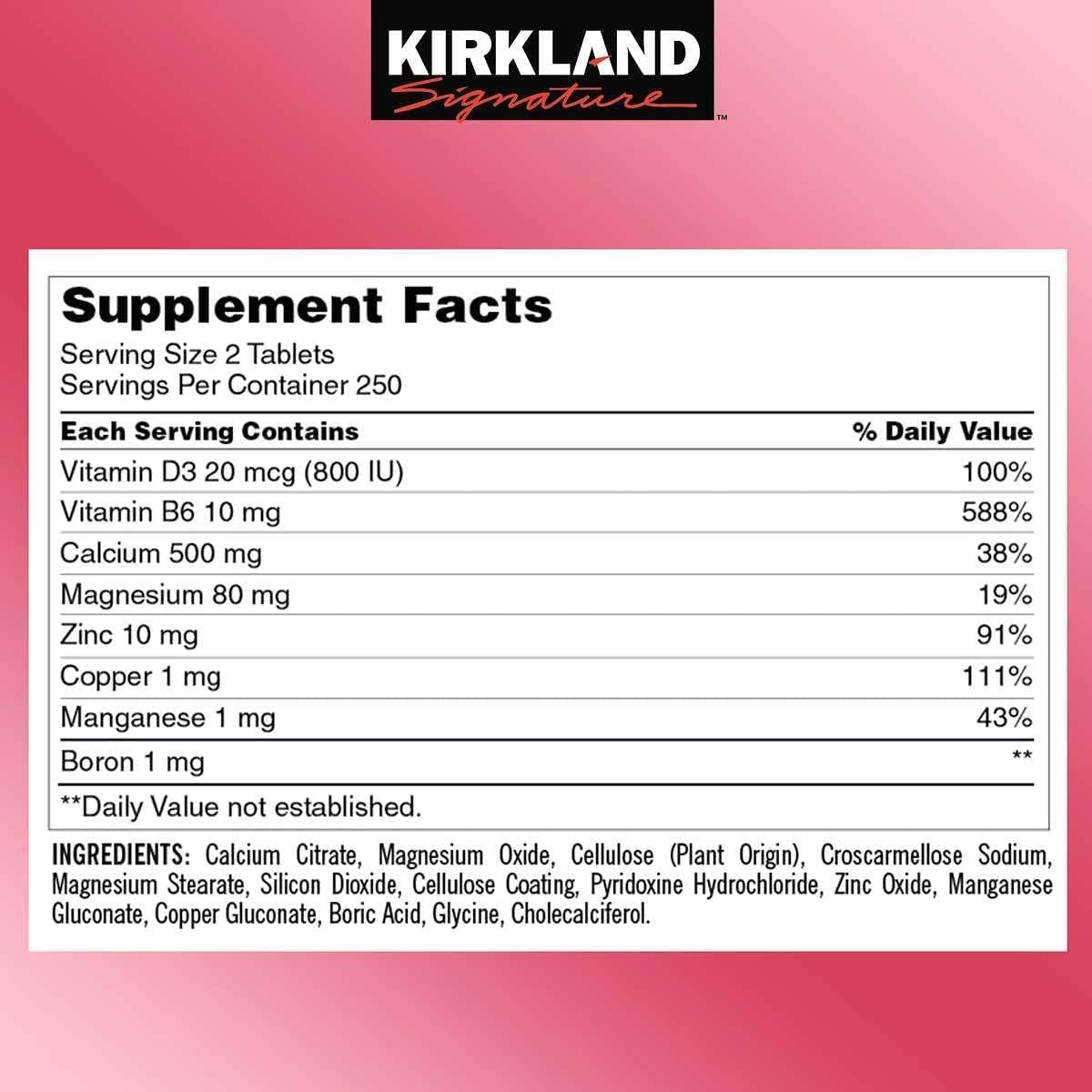 Kirkland Signature Calcium Citrate Magnesium and Zinc with Vitamin D3, 500 Tablets