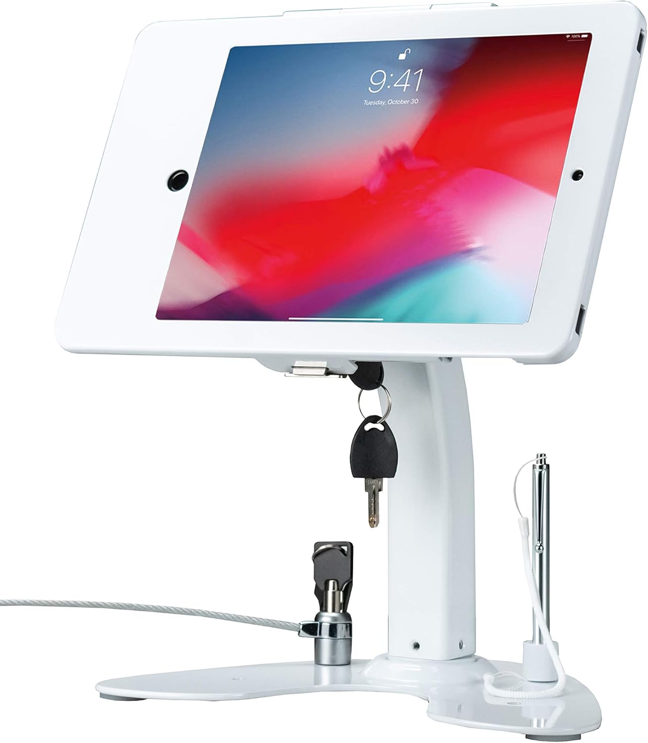 Dual Kiosk Stand – CTA Security Stand with Locking Case, Cable, Stylus and Tether – Compatible with Headphone Jack, iPad 7th/ 8th/ 9th Gen 10.2”, iPad Pro 10.5 (PAD-ASKW10) – White