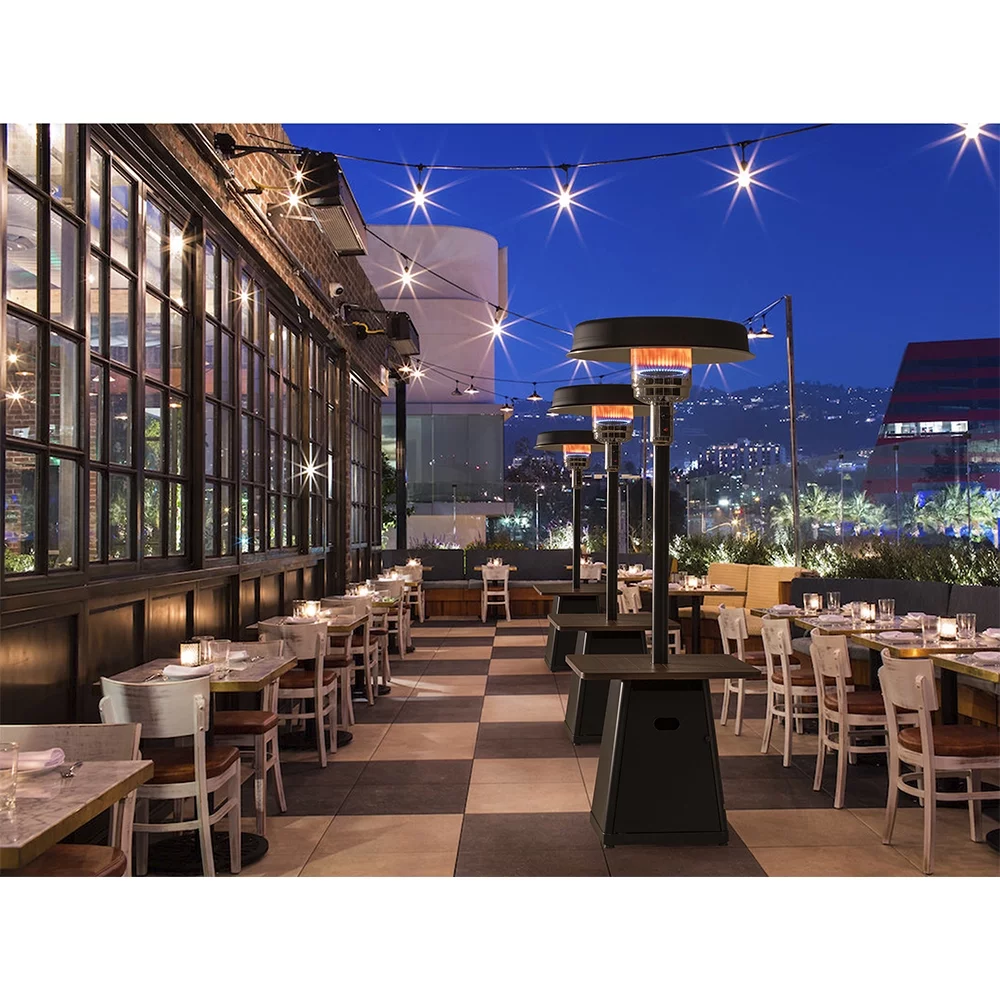 Sunjoy Café 40,000 BTU Matte Black Steel Frame Outdoor Patio Propane Gas Heater with Table Top for Commercial & Residential Use