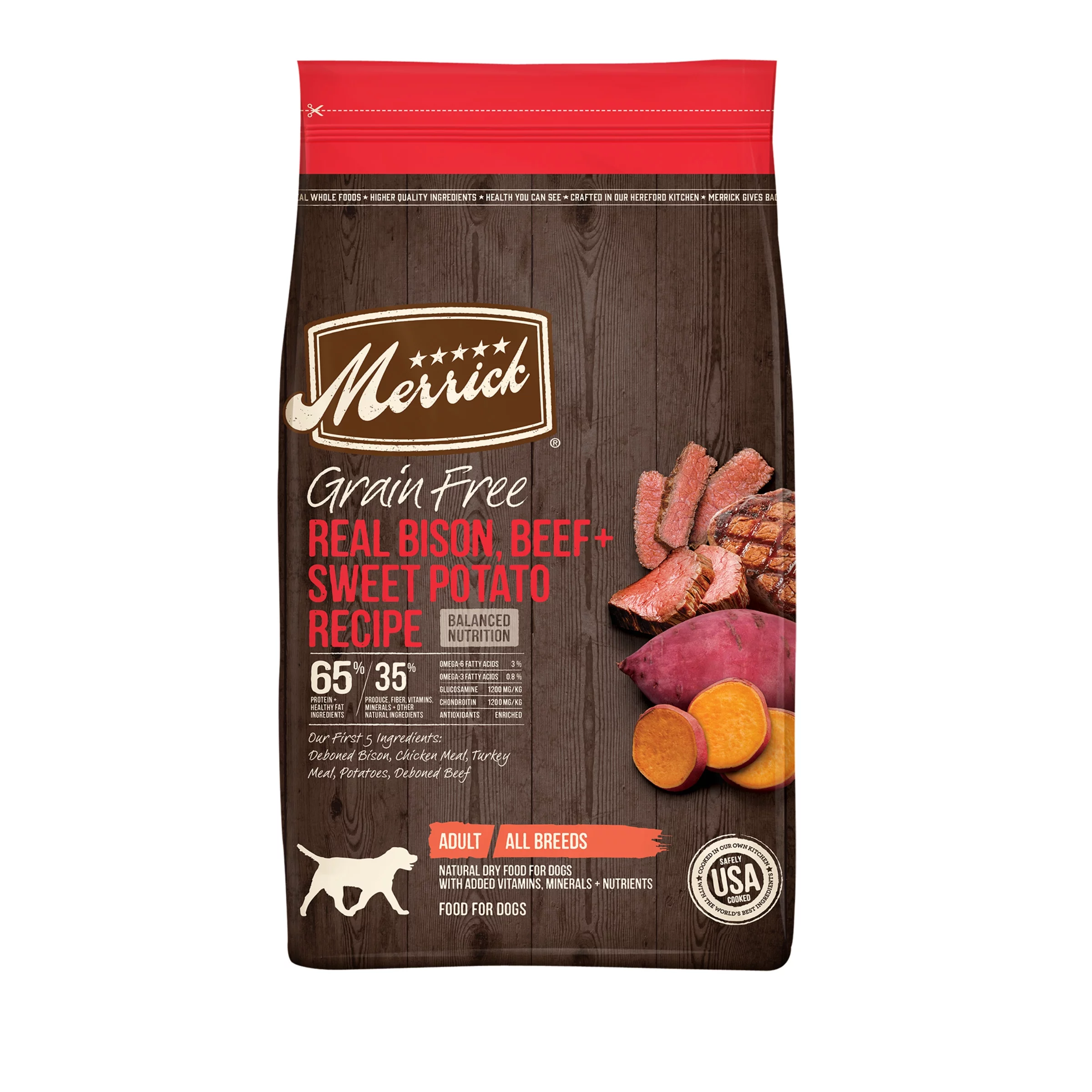 Merrick Real Bison Beef & Sweet Potato Dry Dog Food, Grain Free, 22 lb Bag