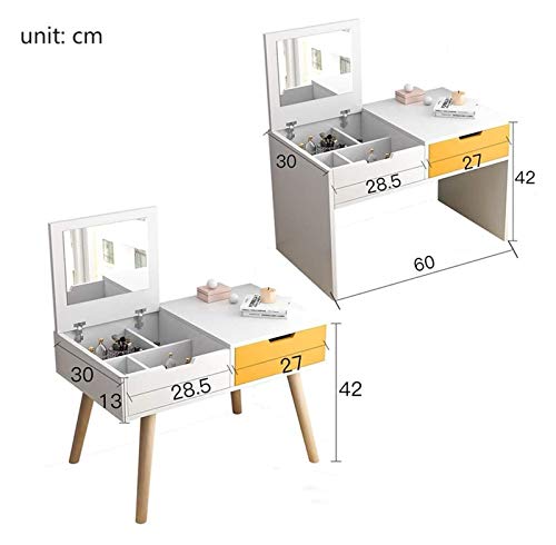 Luxurious Makeup Vanity Desk for Princess's Gift, 2-in-1 Vanity Table with Flip Top Mirror Makeup Dressing Table Mini Writing Desk with Drawers, Makeup Organizers(White Blue-a)