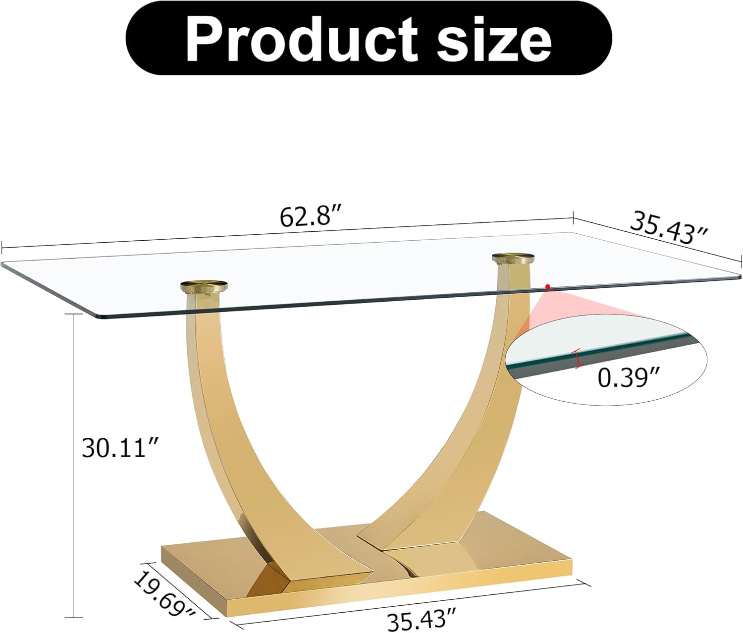 HomVent Contemporary Glass Top Rectangular Kitchen Dining Table, 0.39