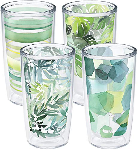 Tervis Yao Cheng Green Crystal Made in USA Double Walled Insulated Tumbler Travel Cup Keeps Drinks Cold & Hot, 16oz, Green Blue Stripe