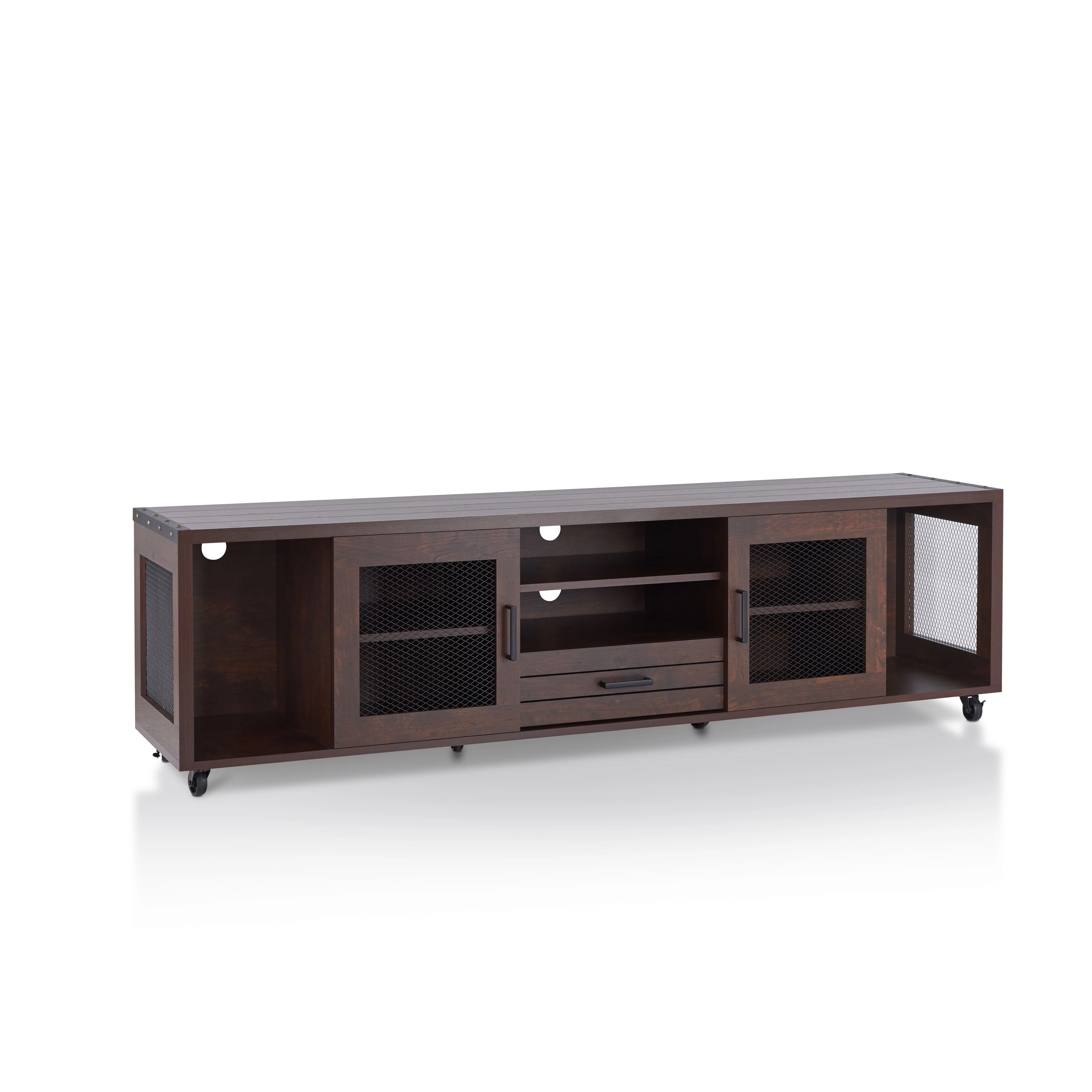 Furniture of America Hury Industrial 70-inch Metal 4-Shelf TV Console by  Vintage Walnut Walnut Finish
