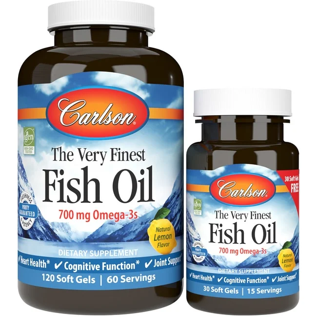 Carlson The Very Finest Fish Oil Softgels, Lemon Flavor, 120 + 30 Ct