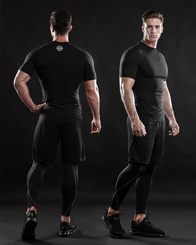 DRSKIN 3, 2 or 1 Pack Men's Compression Shirt Short Sleeve Top Baselayer Sports T-Shirt Athletic Running Active Workout