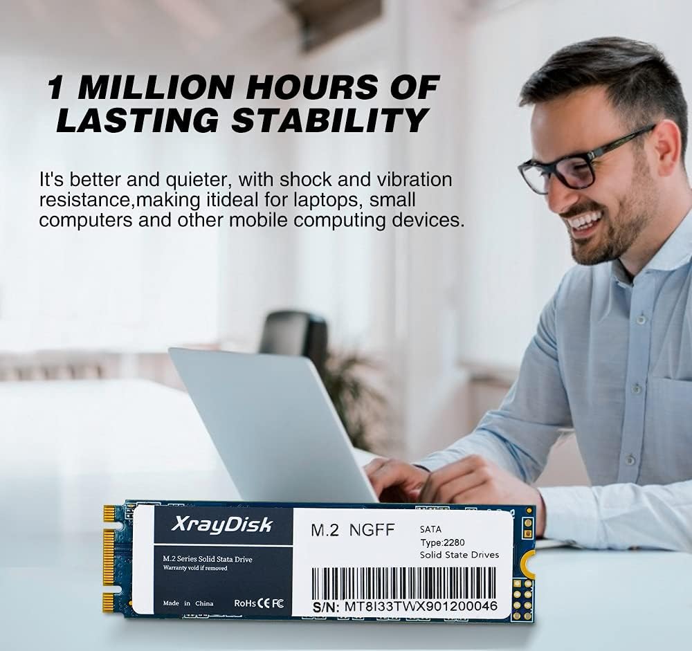 XrayDisk 1TB SSD with SLC Cache 3D NAND TLC M.2 2280 SATA III 6Gb/s Internal Solid State Drive SSD (Read/Write Speed up to 530/480 MB/s) 1000GB Compatible with Laptop & PC Desktop (1TB, A-Black) Pack of 2