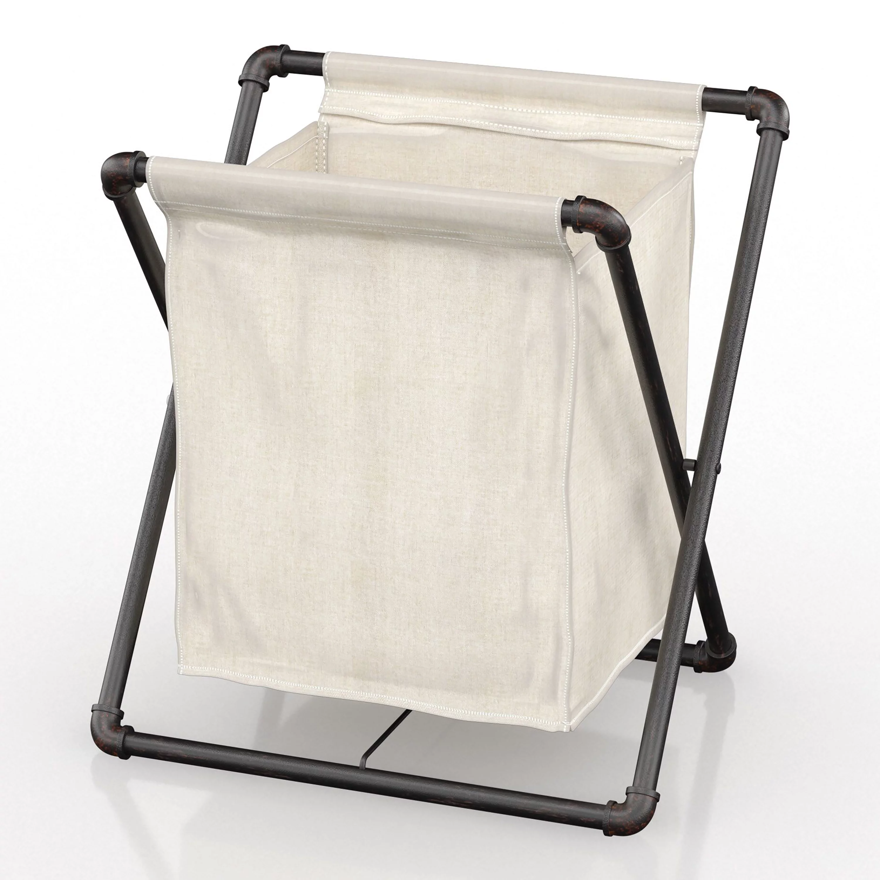 Furniture of America Nurle Industrial Laundry Hamper, Sand Black and White